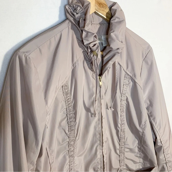 Chico’s Gray Artsy Boho Windbreaker Jacket Ruffle Collar - Picture 2 of 6